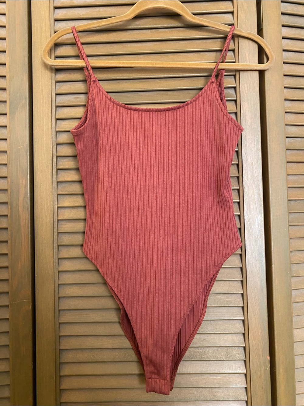 Forever 21 Rust Ribbed Spaghetti-Strap Bodysuit